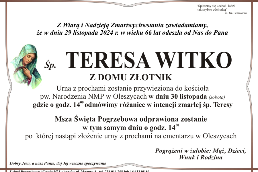 Zmarła Teresa Witko [66 lat]